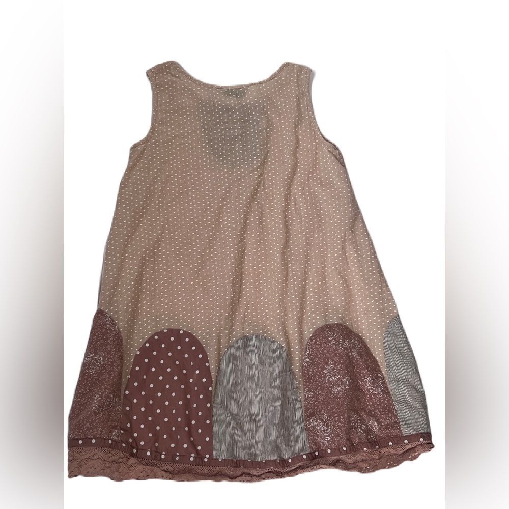 April Cornell Dress Gathered Lace Trim Dot Sleeveless Cream Tan Size S - Picture 7 of 13